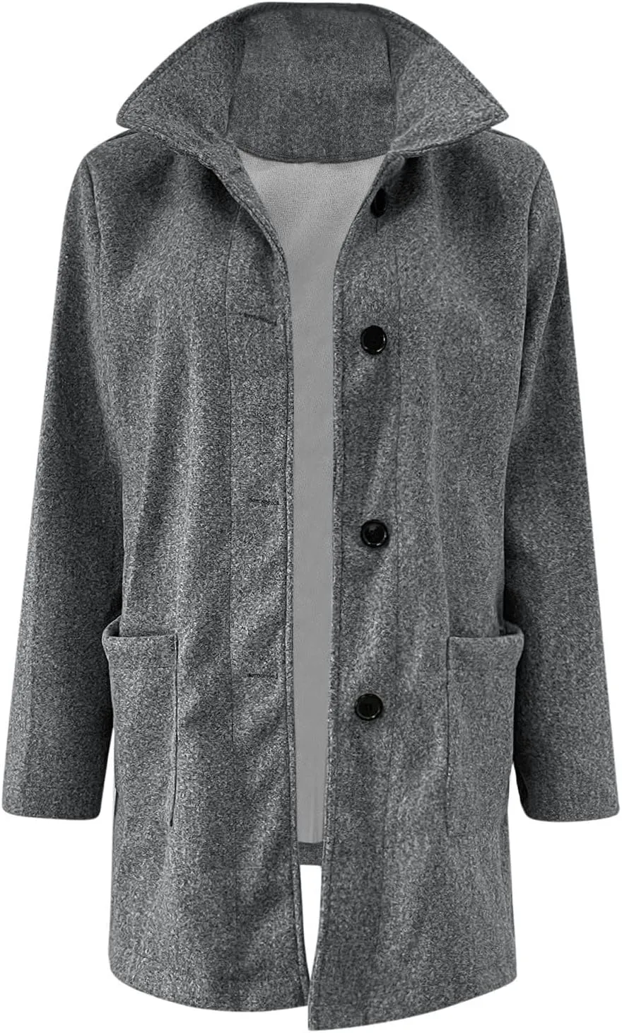 ZWRXW Women's Wool Blend Pea Coat Button Down Stand Collar Thicken Jacket Casual Solid Mid-Long Outerwear with Pockets
