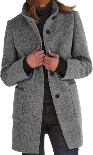 ZWRXW Women's Wool Blend Pea Coat Button Down Stand Collar Thicken Jacket Casual Solid Mid-Long Outerwear with Pockets
