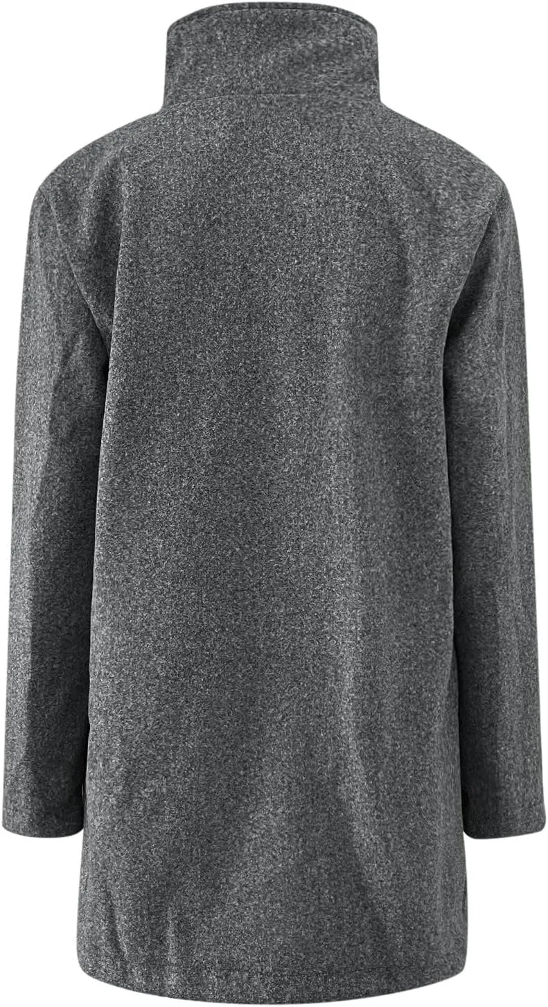 ZWRXW Women's Wool Blend Pea Coat Button Down Stand Collar Thicken Jacket Casual Solid Mid-Long Outerwear with Pockets