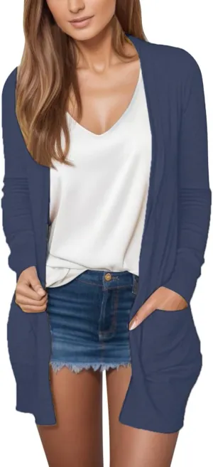 ZYXTIM Women Long Cardiagn 2024 Fall Long Sleeve Open Front Lightweight Casual Cardigan Jackets Draped Duster with Pockets