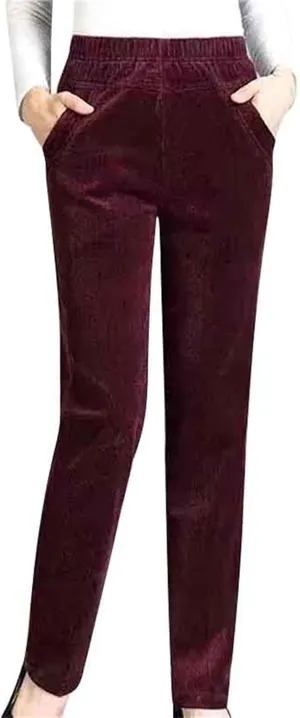 ZYXTIM Women's Fleece Lined Corduroy Pants Plus Size Elastic Waist Casual Pull On Soft Comfy Joggers Hiking Thermal Bottoms